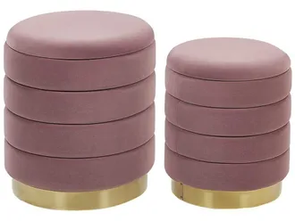 Beliani Conjunto de 2 pufs de terciopelo rosa con almacenaje