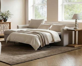 Castlery Agnes Chaise Sectional Sleeper Sofa, Left Facing, Ivory, Removable Covers, Hidden Storage for Guests