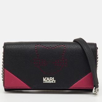 Karl Lagerfeld Medium Black Leather Wallet On Chain