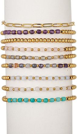 Eyecandy LA Eye Candy La Korina 9Pc Natural Stone Agate Beaded Bracelet Set