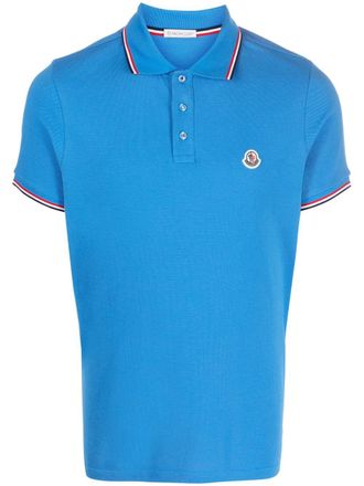 Moncler logo-appliqué cotton polo shirt - men - Cotton - S - Blue