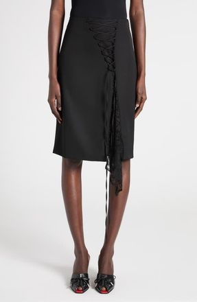 Alexander McQueen Lace Insert Wool Pencil Skirt in Black at Nordstrom, Size 42