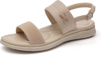 Generic Summer Womens Casual Sandals with Adjustable Buckle for Beach Walking and Everyday Comfortable Massage Footwear (Beige, 7.5)