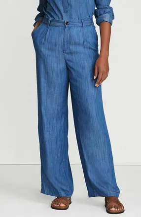 Lands End High Rise Elastic Back Pleated Wide Leg Pants made with TENCEL Fibers in Soft Indigo at Nordstrom, Size 12
