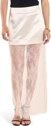 endless rose Satin & Lace Maxi Skirt in Champagne at Nordstrom, Size X-Small