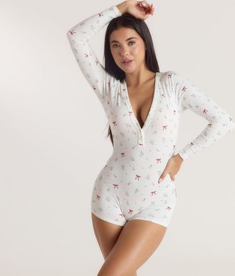 Lounge Mistletoe Ribbed Romper - Strikprint - XS