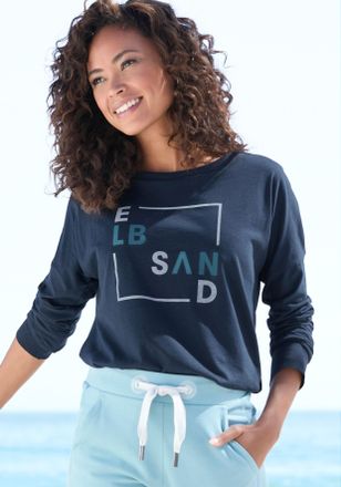 Elbsand Langarmshirt ELBSAND, Damen, Gr. XL (42), marine, Jersey, Obermaterial: 50% Baumwolle, 50% Polyester, bedruckt, figurumspielend h&uuml;ftlang, Rundhals, Sh