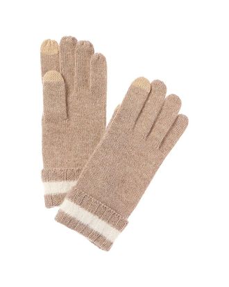 Amicale Cashmere Fuzzy Stripe Rib Cuff Cashmere Gloves