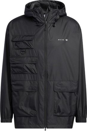 adidas Mens adidas originals SS22 Solid Color Stand Collar Hooded Drawstring Sports Jacket Autumn Black HS2025