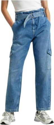 Pepe Jeans London Blauwe Utility Tapered Jeans - Dames - Loose Fit Jeans - Blauw - W26 L28 - Denim - Jeans