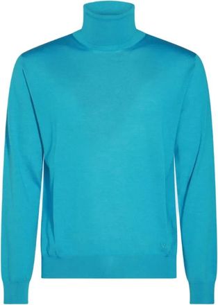 Valentino Garavani Stijlvolle Gebreide Trui - Heren - Coltruien - Blauw - M - Wol - Truien & Vesten