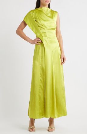 Acler Aroba One-Shoulder Crinkle Satin Gown in Avocado Crinkle at Nordstrom, Size 10