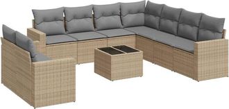 vidaXL Juego De Sof&aacute;s Jard&iacute;n Con Cojines Beige 10 Pzas Rat&aacute;n Sint&eacute;tico Vidaxl