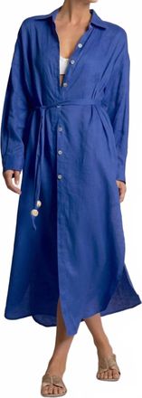 Elan Solid Maxi Shirt Dress In Sapphire Blue