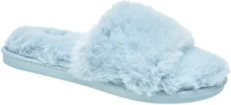 Nine West Faux Fur Slippers in Light Blue at Nordstrom, Size Medium
