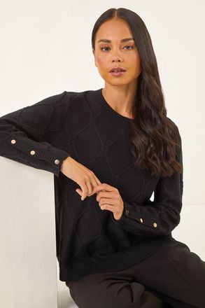 Roman Button Cuff Knit Jumper