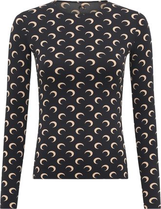 Marine Serre Crescent Moon Printed Jersey Long-Sleeve Top