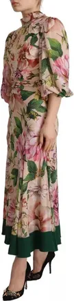 Dolce & Gabbana Pink A-line Sheath Floral Pussy Bow Long Womens Dress (Pre-Owned)