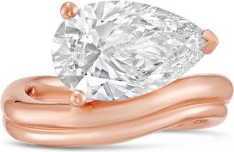 Diana M. Jewels 18kt Rose Gold Lab grown 12.00 ct pear cut diamond ring with a wavy band