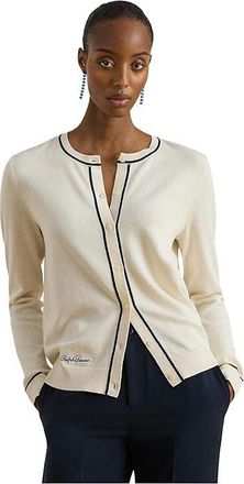 Lauren Ralph Lauren Petite Two-Tone Cotton-Modal Cardigan Womens Sweater Mascarpone Cream/Refined Navy : PXS, Cotton/Modal