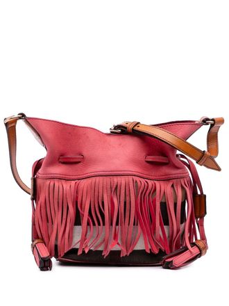 Burberry 2000-2017 Small Mega Check Canvas and Suede Fringe Belgrove bucket bag - women - Suede/Canvas - One Size - Brown