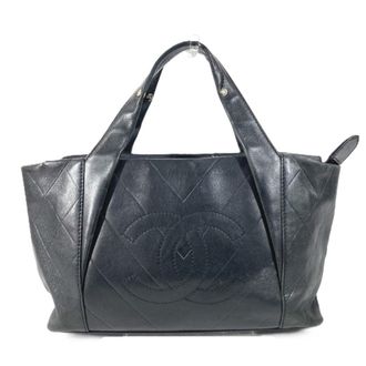 Chanel Black Leather Handbag Tote Bag (Pre-Owned)