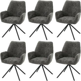 Hhg Juego De 6 Sillas De Comedor Hhg 494, Silla De Cocina Silla Con Reposabrazos, Posici&oacute;n Autom&aacute;tica Giratoria, Chenilla Oeko-tex Mvg, Gris Oscuro