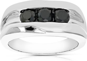 Vir Jewels 1.10 cttw 3 Stone Mens Black Diamond Engagement Ring in.925 Sterling Silver