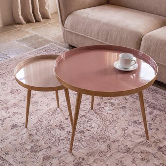 Maisons du monde Juego de 2 mesas de centro nido beige y rosa