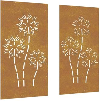 vidaXL Adorno Pared Jard&iacute;n 2 Uds Acero Corten Dise&ntilde;o Flores 105x55 Cm Vidaxl