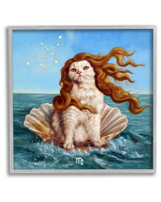 Stupell Industries Cat In Ocean Seashell Framed Giclee Wall Art By Lucia Heffernan