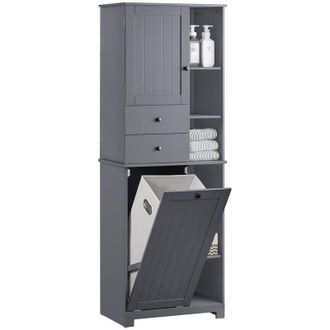 SoBuy Armario Alto De Ba&ntilde;o Con Cesto Para Ropa Sucia Mueble Columna Multifuncional Con 1 Puerta 6 Estantes Y 2 Cajones Gis 60 X 37 X 170 Cm Bzr104-dg Sobuy 