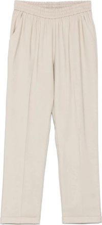 Le Tricot Perugia Beige Tapered Broek met Elastische Tailleband - Dames - Broeken - Beige - L - Polyester - Broeken