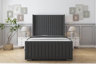 Sloomy Marlborough Dumfries Frame-Mattress-50 Upholstered Wingback Headboard in Dark Grey | Size: Small Double