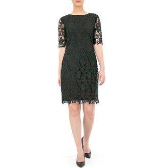 Nina Leonard Jewel Neck Lace Dress in Black at Nordstrom Rack, Size X-Large