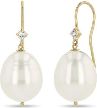 Zo&euml; Chicco Diamond & Dangling Pearl Drop Earrings in White/14K Yellow Gold at Nordstrom