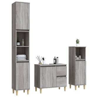 Berkfield Home Durable 3 Piece Bathroom Cabinet Set Grey Sonoma Engineered Wood