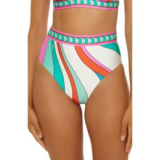 Trina Turk Apollo Reversible High Waist Bikini Bottoms in Aqua Multi at Nordstrom, Size 14