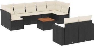 vidaXL Set De Sof&aacute;s De Jard&iacute;n 10 Pzas Cojines Rat&aacute;n Sint&eacute;tico Negro Vidaxl