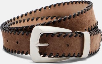 Khaite Benny leather-trimmed suede belt