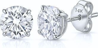 MAX + STONE 14k Yellow or White Gold Solitaire Round Cubic Zirconia Stud Earrings 3.5mmto8mm