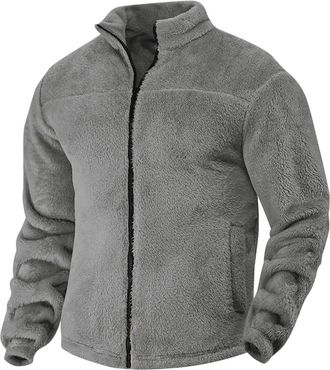 Generic Fleece Jacket for Men Teddy Bear Coat Fulffy Fuzzy Zip Up Sweatshirts Sherpa Faux Furry Winter Jackets Outdoor Warm Outwear Thermal Plush Coats with P