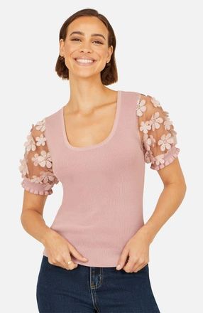 Yumi Floral Applique Knitted Top in Blush at Nordstrom, Size Medium