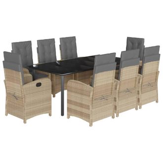 vidaXL Set Pranzo Da Giardino 9 Pz Con Cuscini Beige Misto Polyrattan - Vidaxl