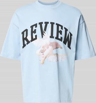 Review T-Shirt mit Logo- und Motiv-Print in Hellblau, Gr&ouml;&szlig;e XXL