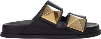 Valentino Garavani Zwarte Leren Open Teen Pantoffels - Dames - Sandalen - Zwart - 36 EU - Leer - Schoenen