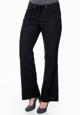 Sheego Bootcuthose SHEEGO, Damen, Gr. 46, Normalgr&ouml;ssen, schwarz, 55% Leinen, 45% Baumwolle, unifarben, Hosen Bootcuthose