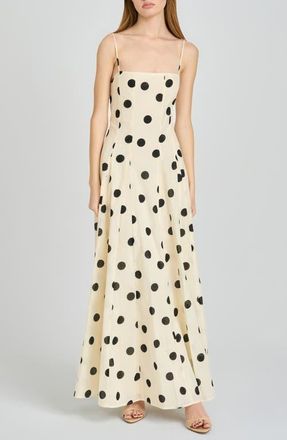 Wayf Carolina Polka Dot Cotton Godet Maxi Dress in Ivory Polka Dot at Nordstrom, Size X-Large
