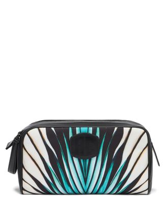 Roberto Cavalli Ray of Sea leaf-print leather-trimmed wash bag - Black