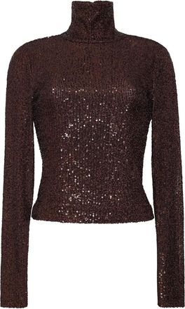 Cara Cara Top Piper a collo alto con paillettes - Marrone
